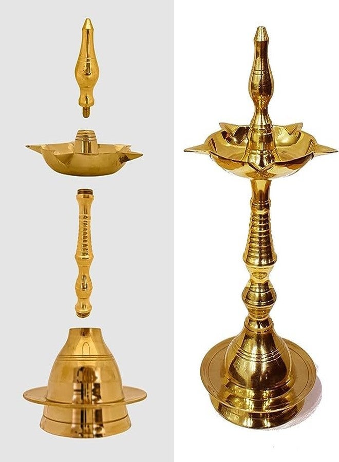 SATVIK 7 Inch (Pack of 2) Standing Brass Kerala Samai Diwali Deepak for Puja Traditional Panchmahal Pooja Deepam Diya Oil Lamp Kutthu Vilakku Dia Deepawali Return Gift Item - Image 3